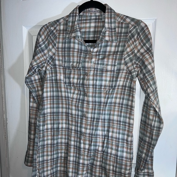 TOAD&CO Flannel Button Down Shirt Tunic Gray Plaid Pockets Long Sleeve - Picture 2 of 9